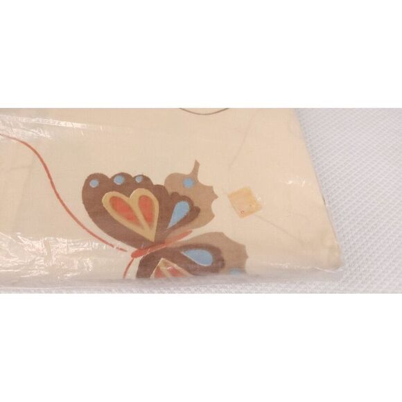 New Vintage 70s Martex Percale Twin Fitted Sheet Beige Tan Butterfly Mid Century - Picture 4 of 4